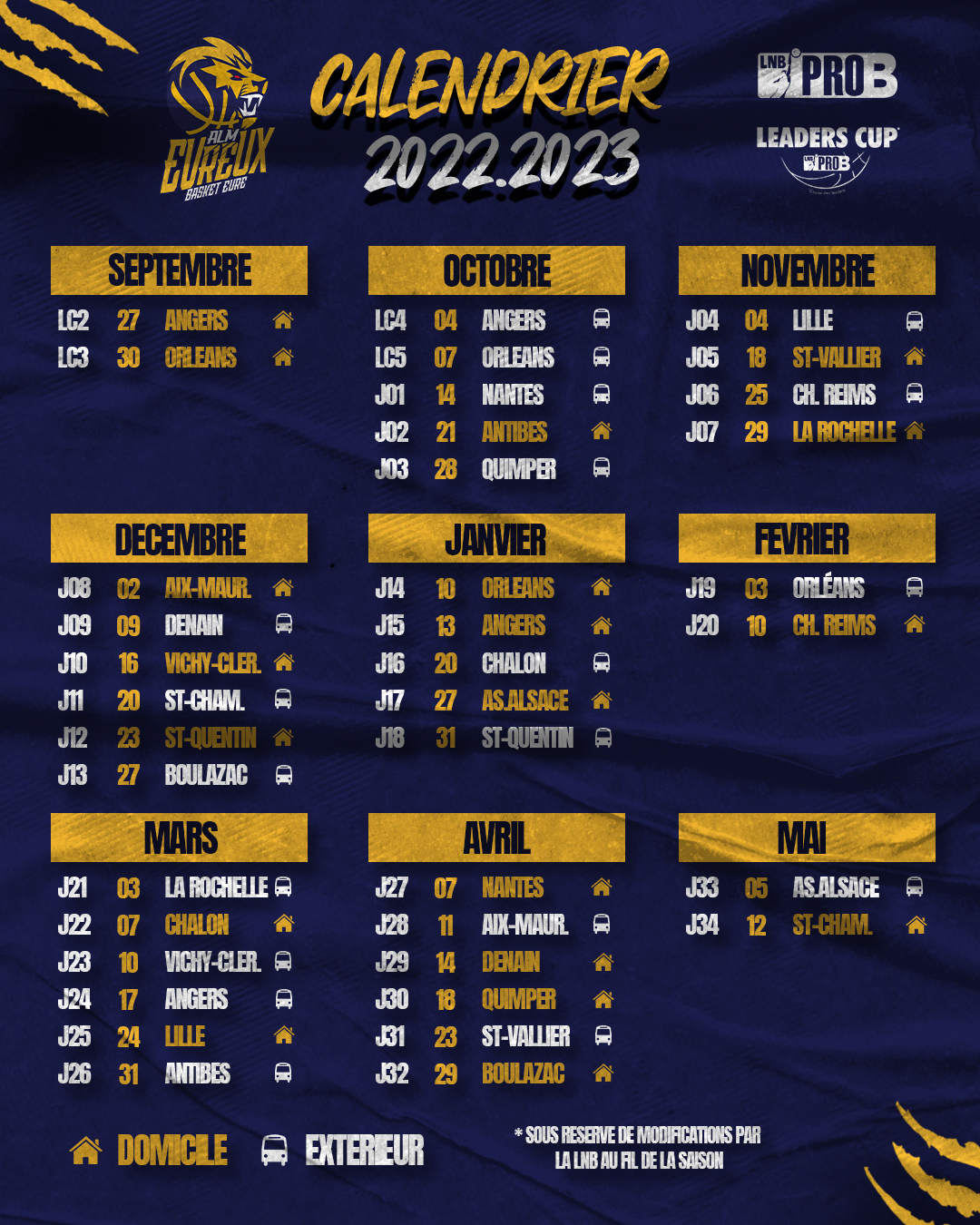 ALM Evreux Basket Eure | Pro B | Actualités | CALENDRIER PRO B 2022/2023